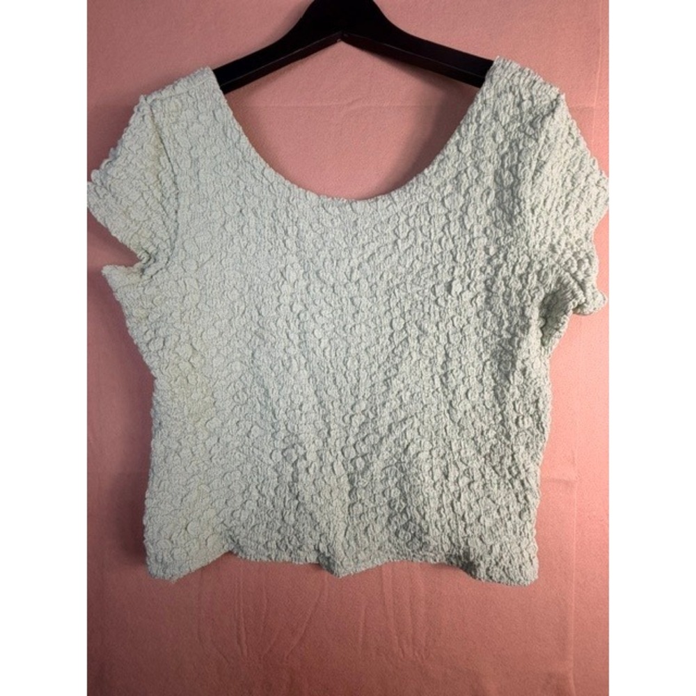 Maeve Anthropologie Mint Green Textured Stretch Short Sleeve Top XL